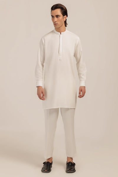 Blended White Kurta Shalwar - Bonanza