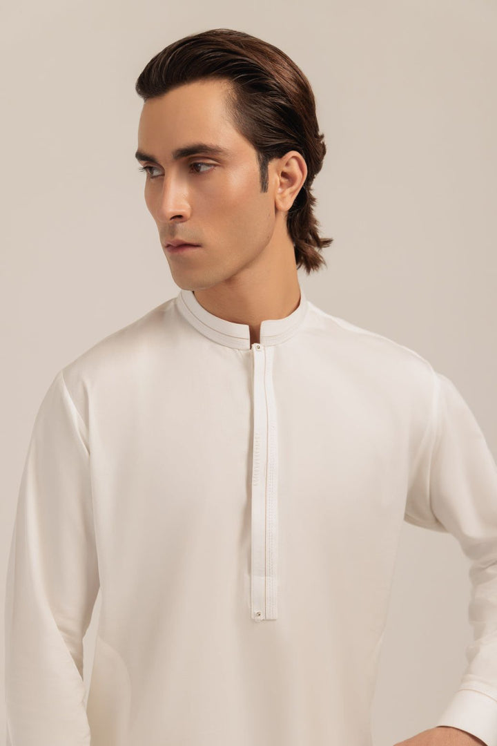 Blended White Kurta Shalwar - Bonanza