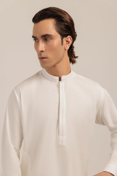 Blended White Kurta Shalwar - Bonanza