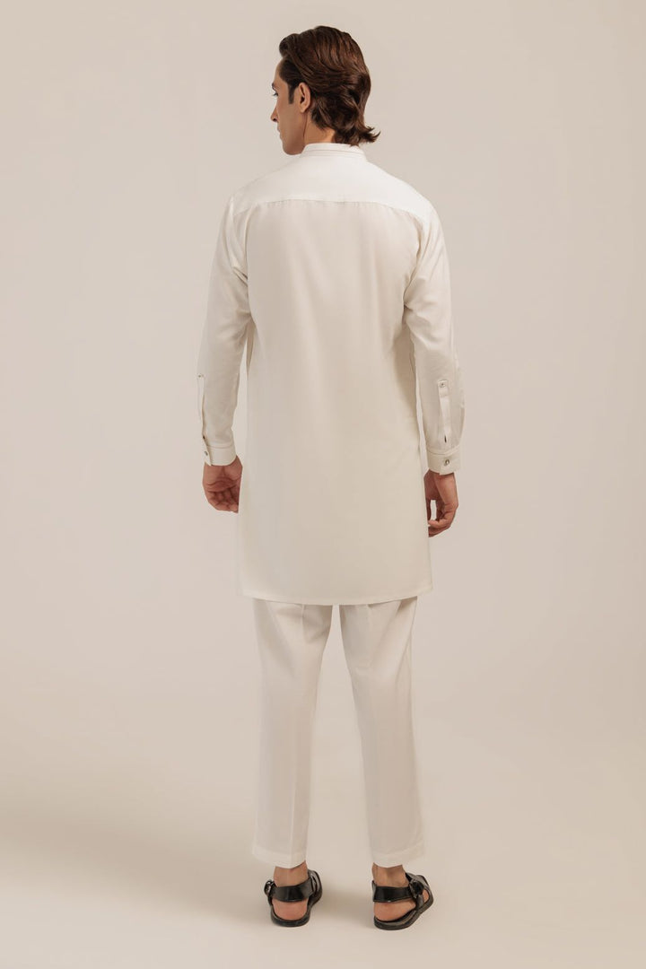 Blended White Kurta Shalwar - Bonanza