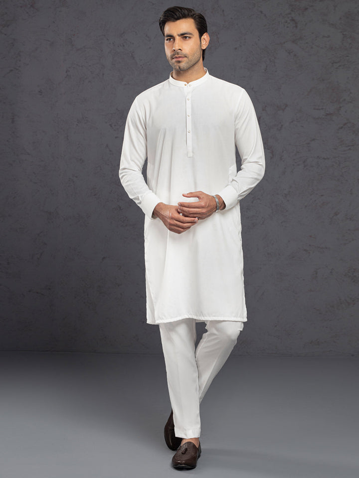 Blended White Kurta Trouser - Almirah