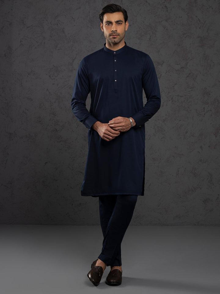 Blended Midnight Blue Kurta Trouser - J. Junaid Jamshed