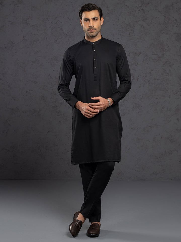Blended Black Kurta Trouser - J. Junaid Jamshed