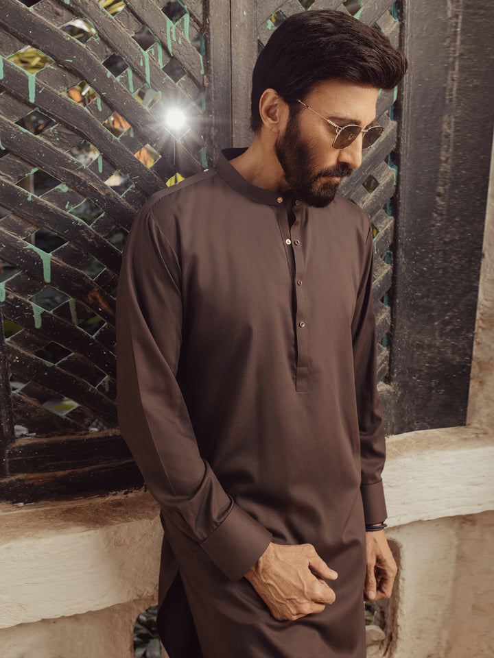 Blended Brown Kurta Trouser - Almirah
