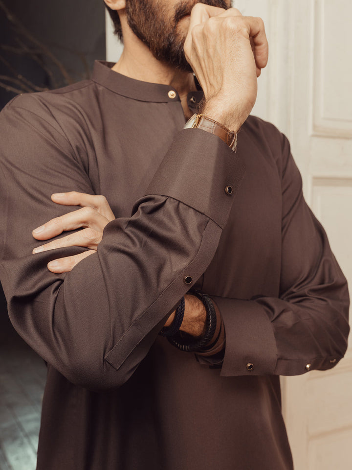 Blended Brown Kurta Trouser - Almirah