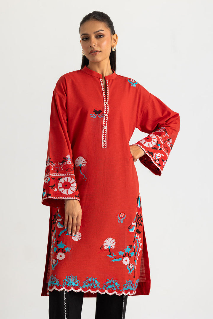 Khaddar Slub Embroidered Red Stitched Suit - Gul Ahmed