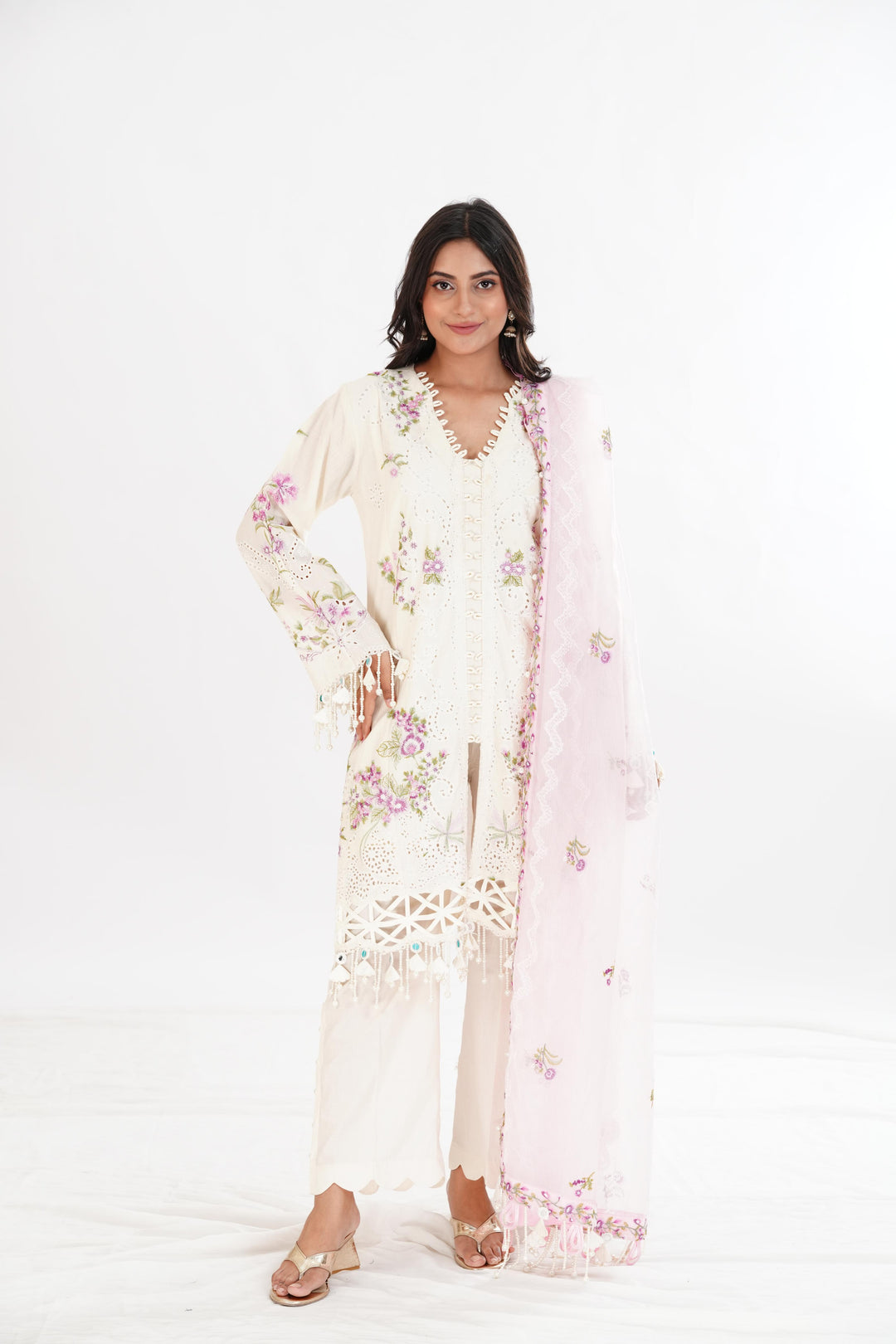 Cream Luxury Lawn Stitched Suit - Sana Safinaz
