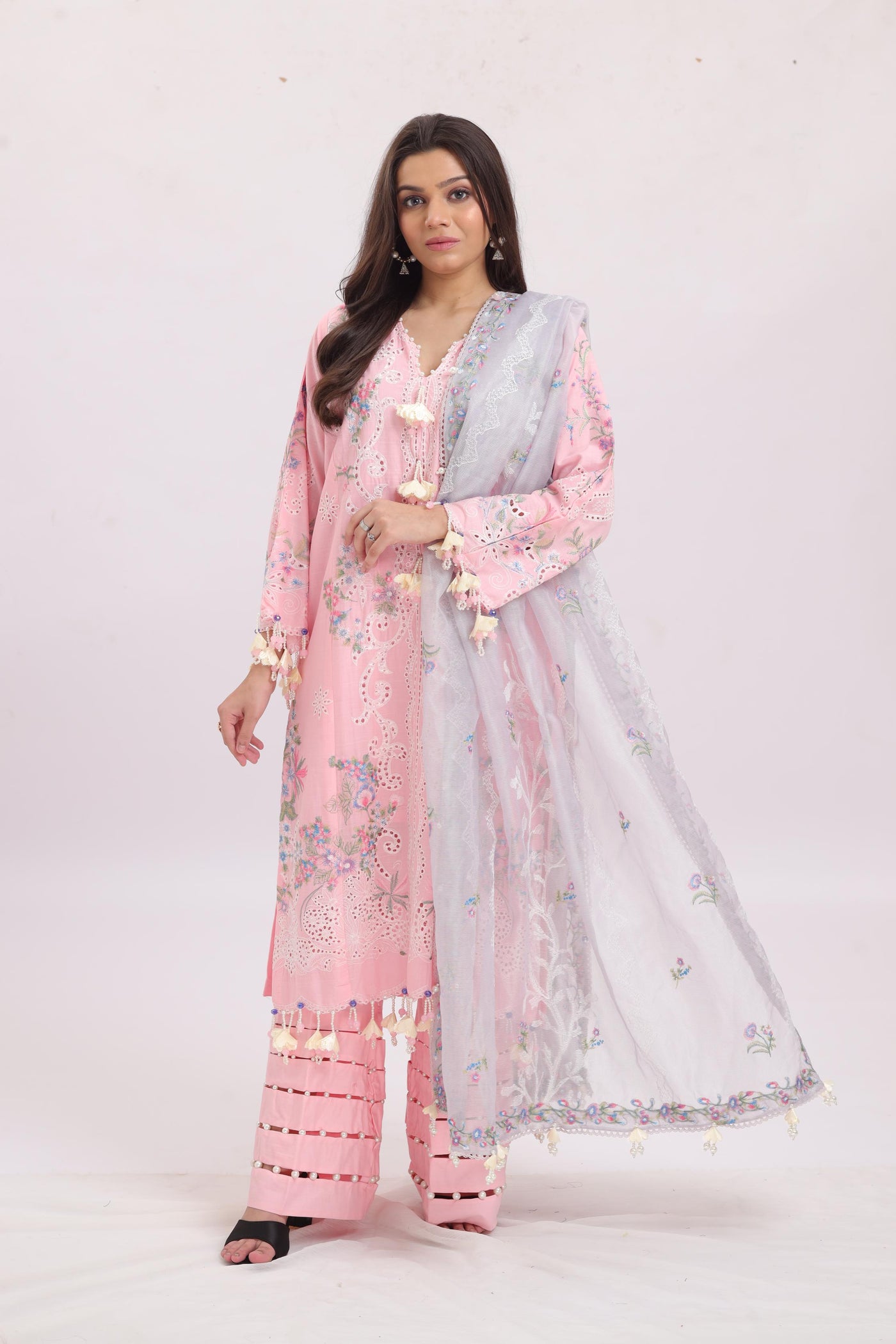 Embroidered Schiffli Lawn Pink Stitched Suit - Sana Safinaz