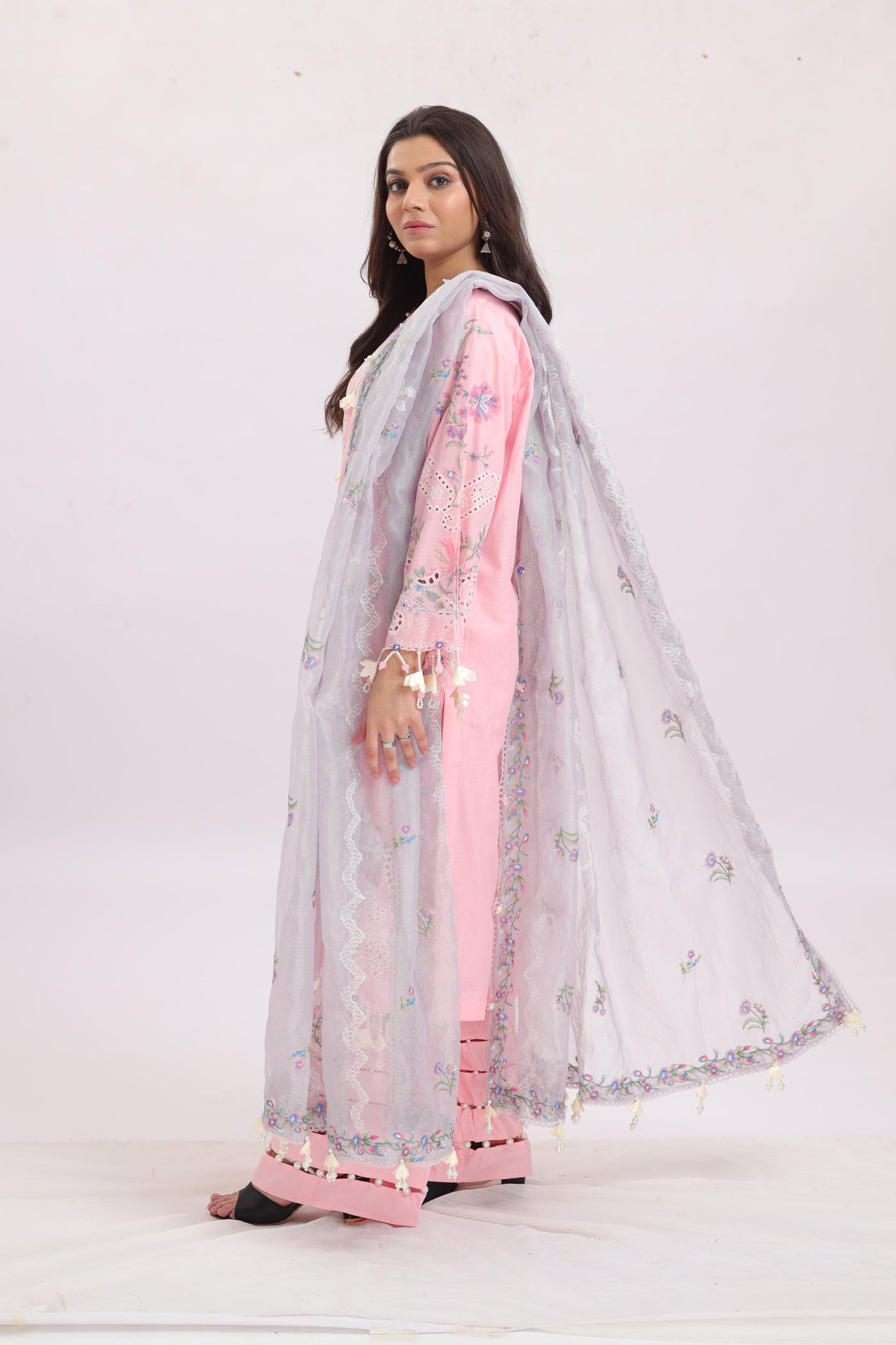 Embroidered Schiffli Lawn Pink Stitched Suit - Sana Safinaz