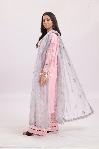 Embroidered Schiffli Lawn Pink Stitched Suit - Sana Safinaz