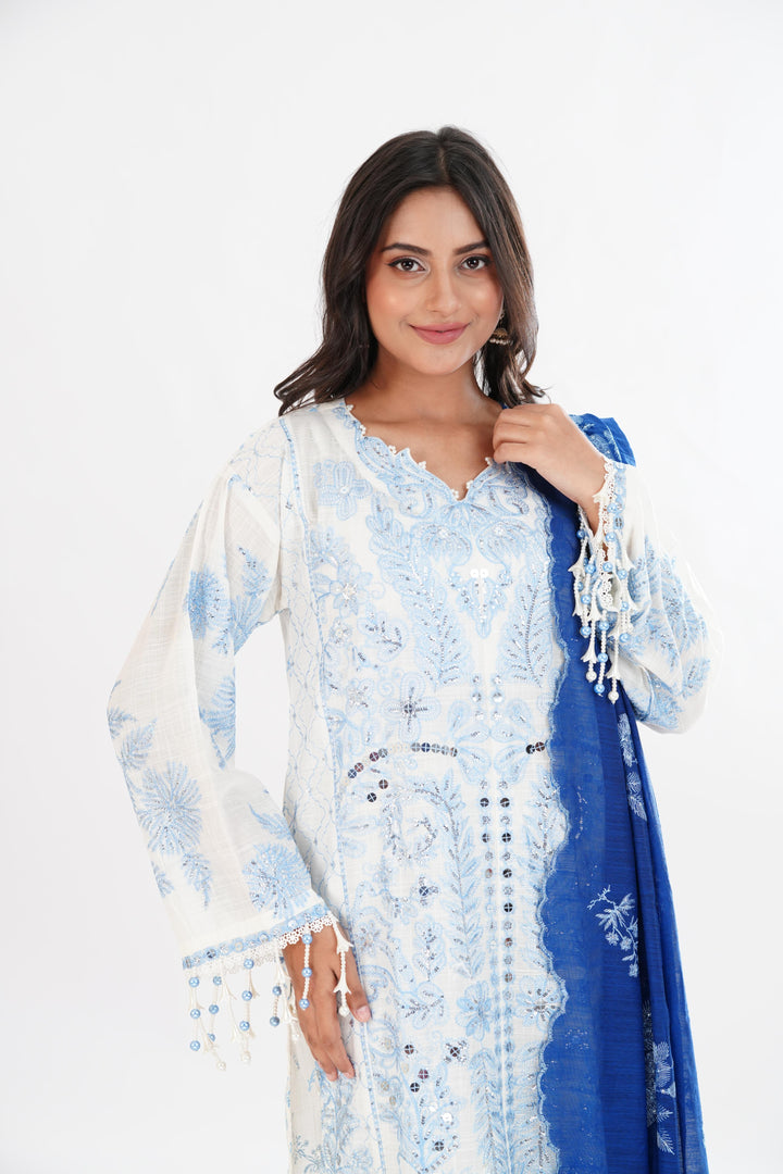 Sky Blue Luxury Lawn Stitched Suit - Sana Safinaz