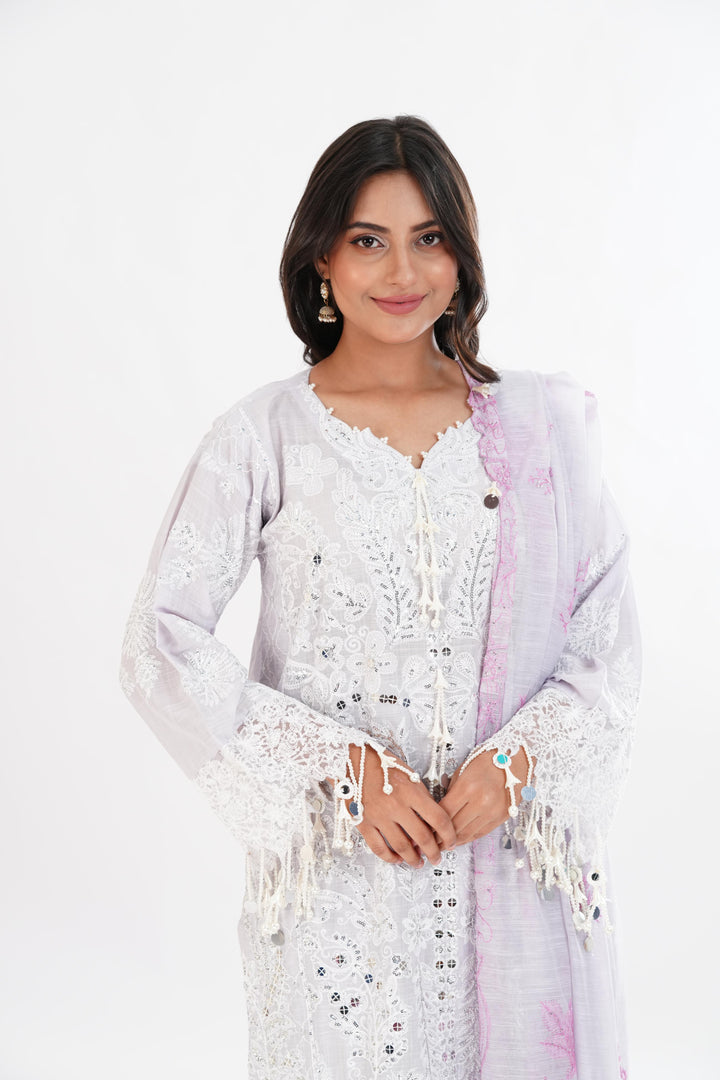 Light Purple Luxury Lawn Stitched Suit - Sana Safinaz