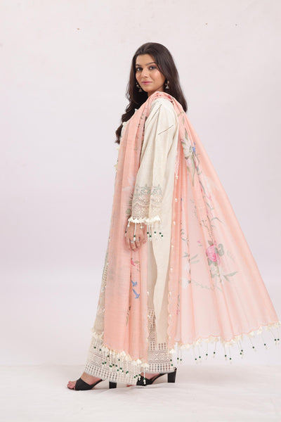 Embroidered Slub Lawn Cream Stitched Suit - Sana Safinaz