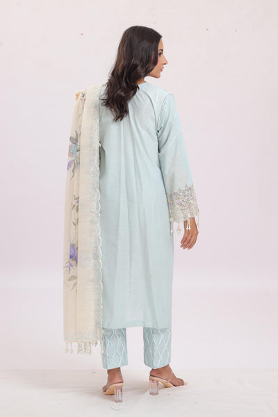 Embroidered Slub Lawn Light Green Stitched Suit - Sana Safinaz