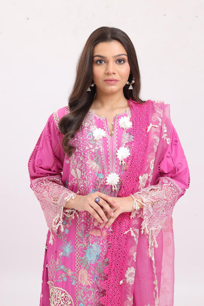 Embroidered Slub Lawn Purple Stitched Suit - Sana Safinaz