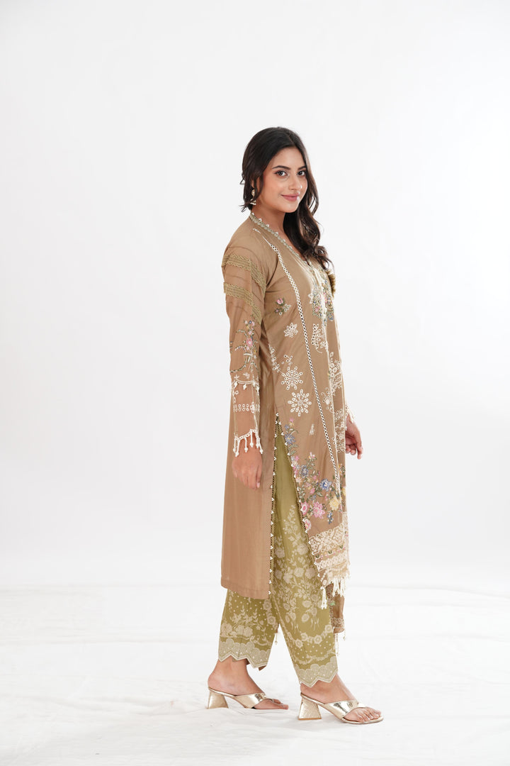 Beige Luxury Lawn Stitched Suit - Sana Safinaz