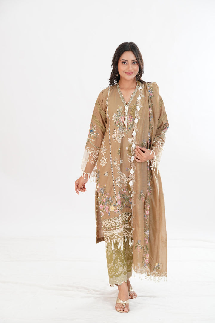 Beige Luxury Lawn Stitched Suit - Sana Safinaz