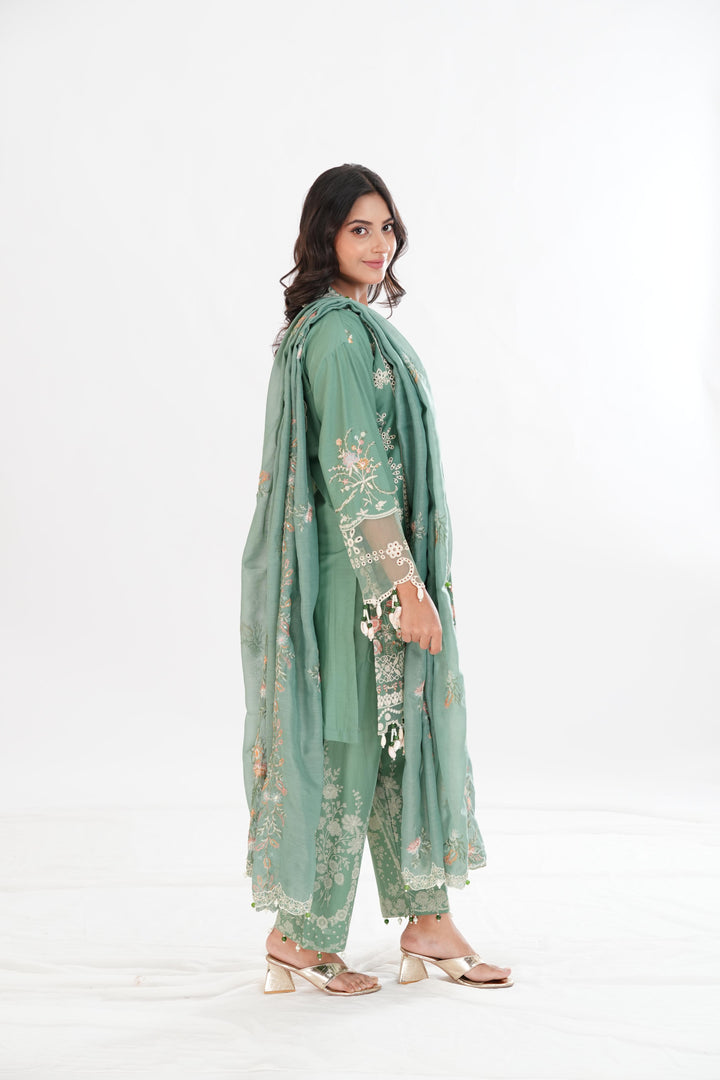 Green Luxury Lawn Stitched Suit - Sana Safinaz