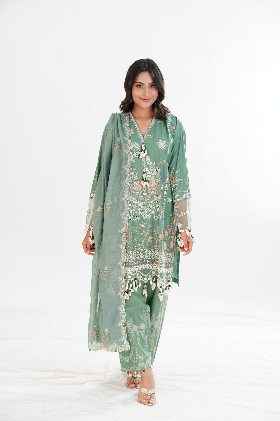 Green Luxury Lawn Stitched Suit - Sana Safinaz