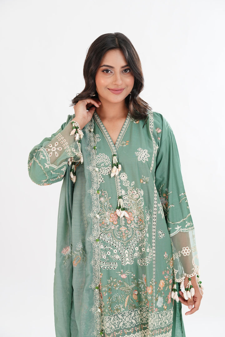 Green Luxury Lawn Stitched Suit - Sana Safinaz