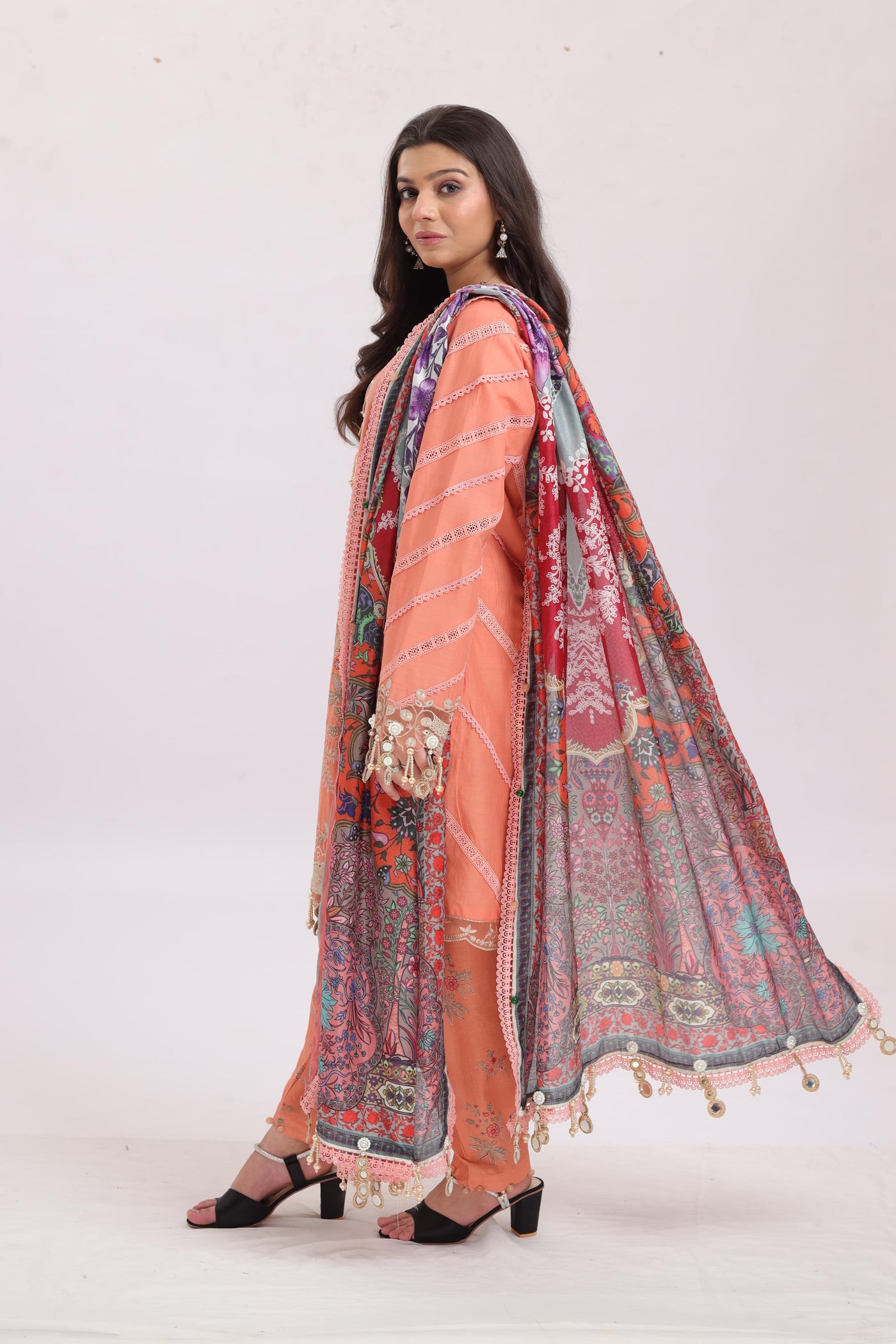 Embroidered Slub Lawn Peach Stitched Suit - Sana Safinaz