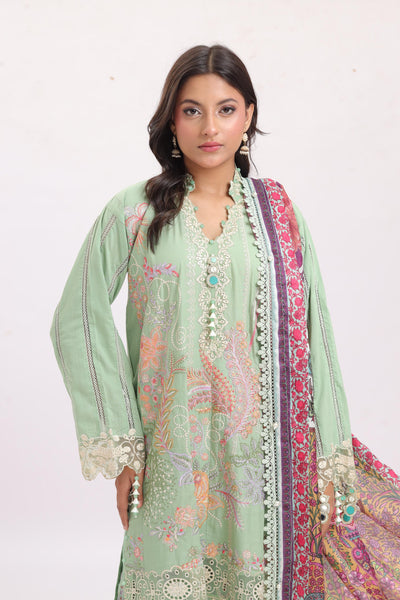 Embroidered Slub Lawn Light Green Stitched Suit - Sana Safinaz