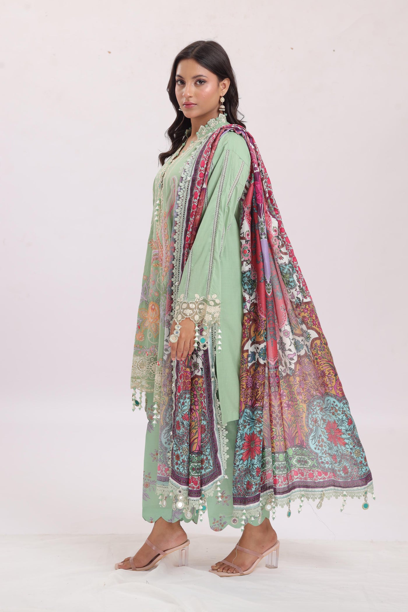 Embroidered Slub Lawn Light Green Stitched Suit - Sana Safinaz