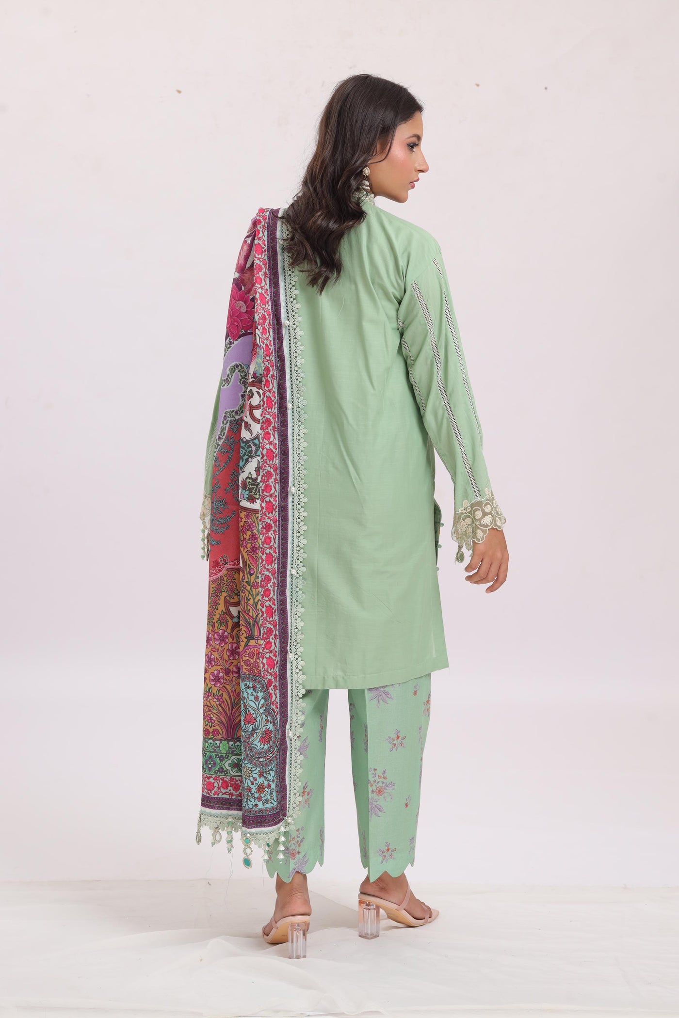 Embroidered Slub Lawn Light Green Stitched Suit - Sana Safinaz