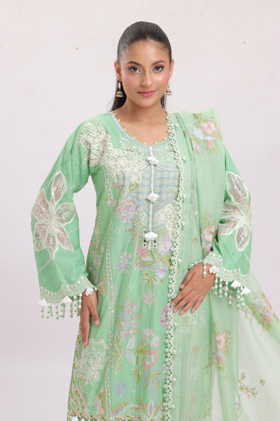 Embroidered Slub Lawn Light Green Stitched Suit - Sana Safinaz