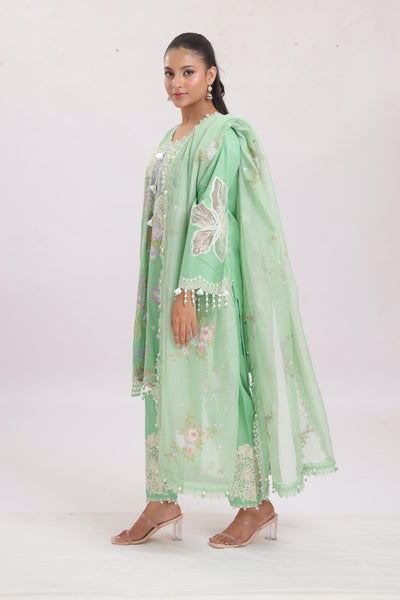 Embroidered Slub Lawn Light Green Stitched Suit - Sana Safinaz