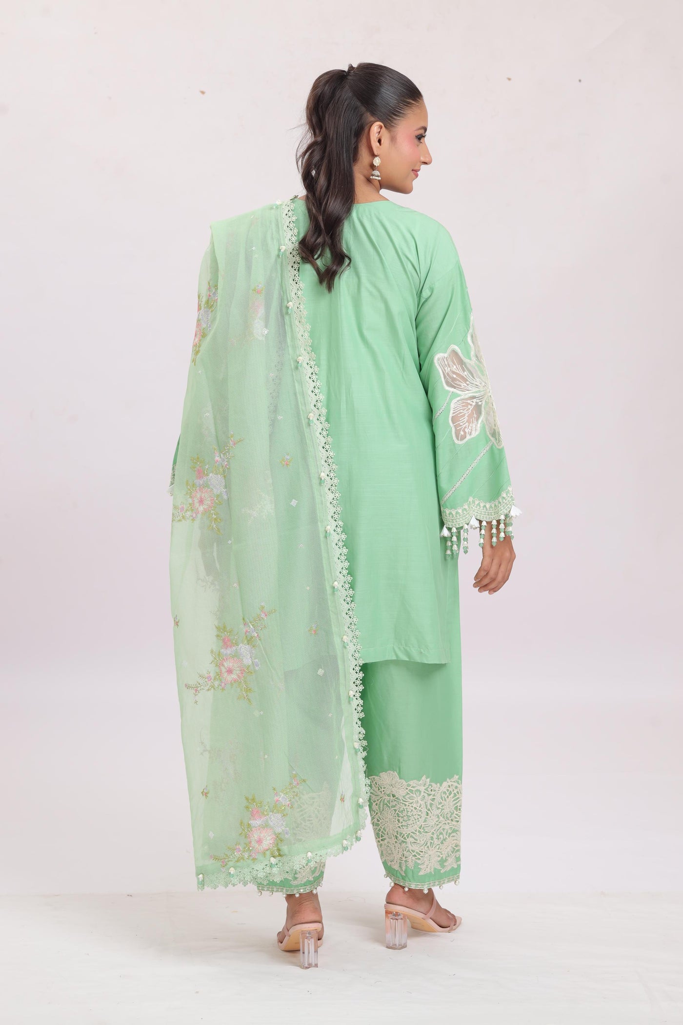 Embroidered Slub Lawn Light Green Stitched Suit - Sana Safinaz