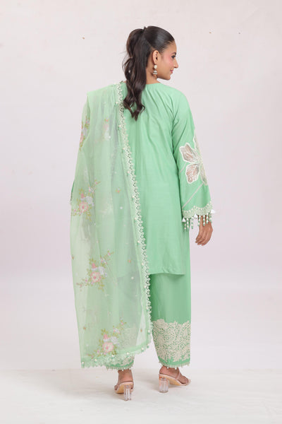 Embroidered Slub Lawn Light Green Stitched Suit - Sana Safinaz