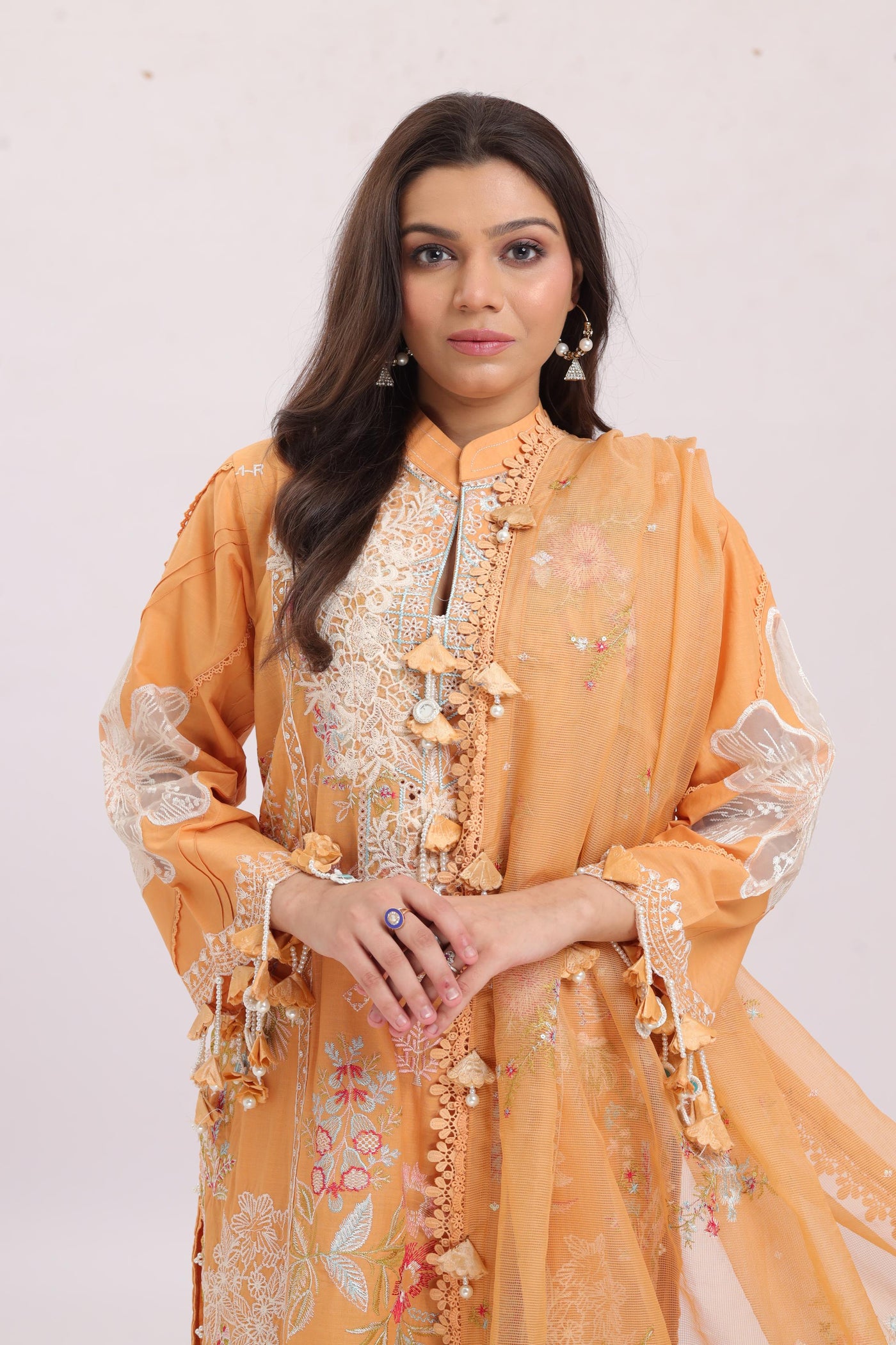 Embroidered Slub Lawn Peach Stitched Suit - Sana Safinaz