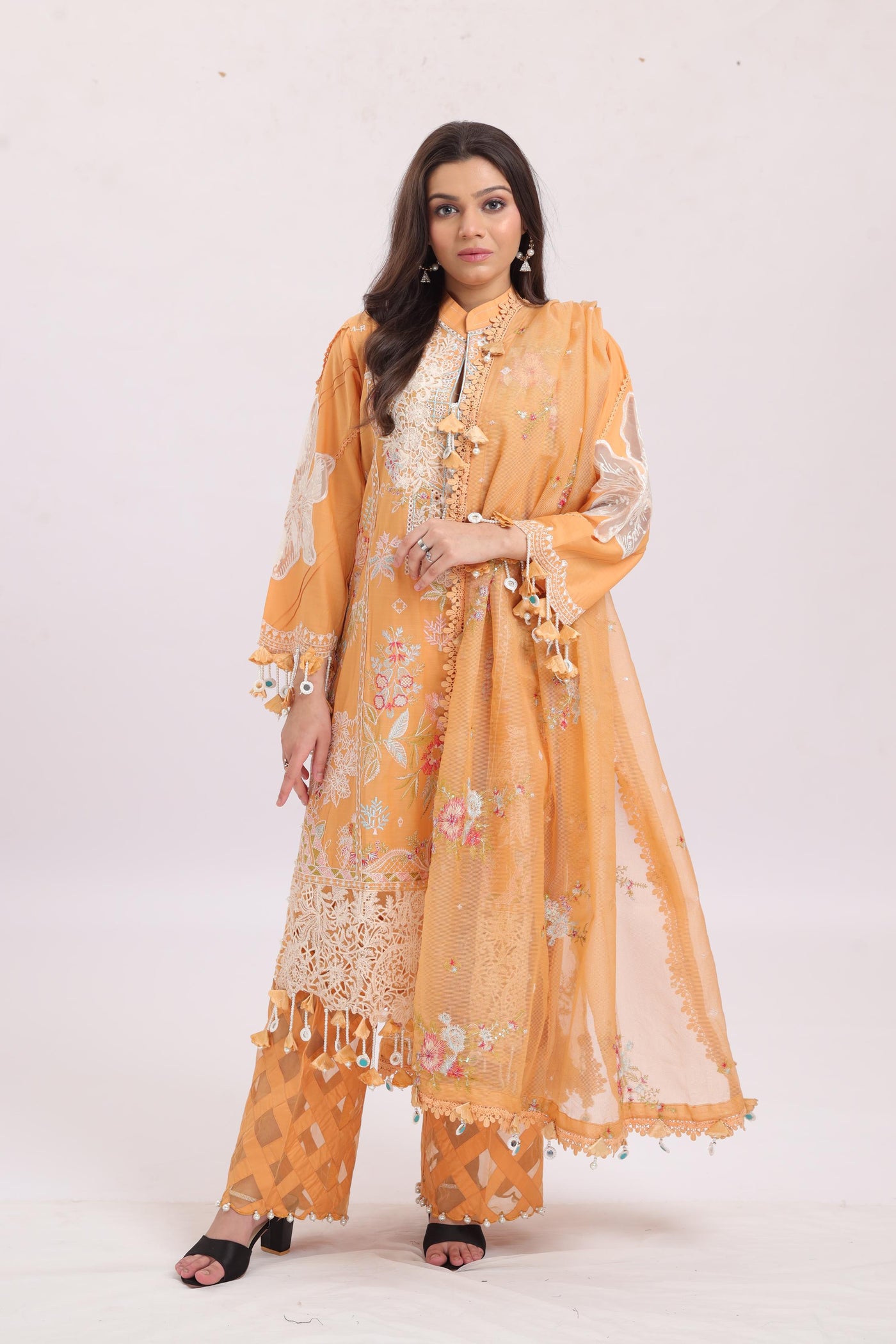 Embroidered Slub Lawn Peach Stitched Suit - Sana Safinaz