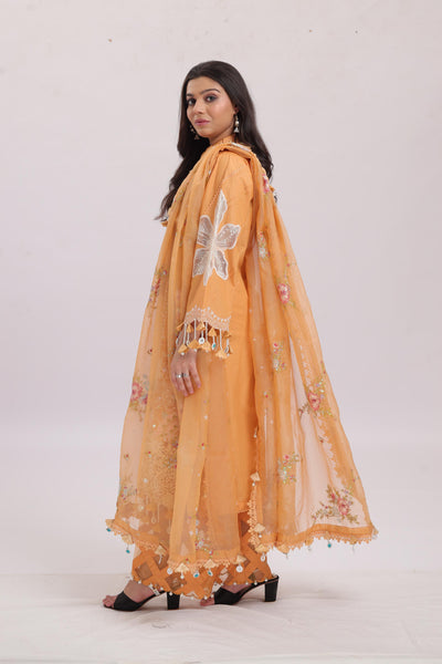 Embroidered Slub Lawn Peach Stitched Suit - Sana Safinaz