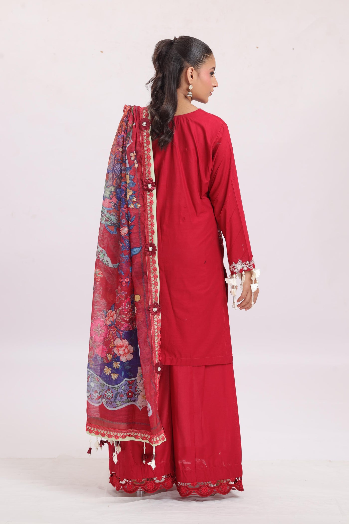 Embroidered Slub Lawn Red Stitched Suit - Sana Safinaz