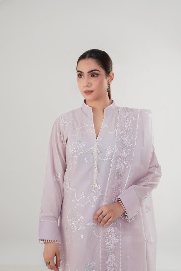 Lavender Breeze - Cross Stitch Embroidered Lawn Stitched