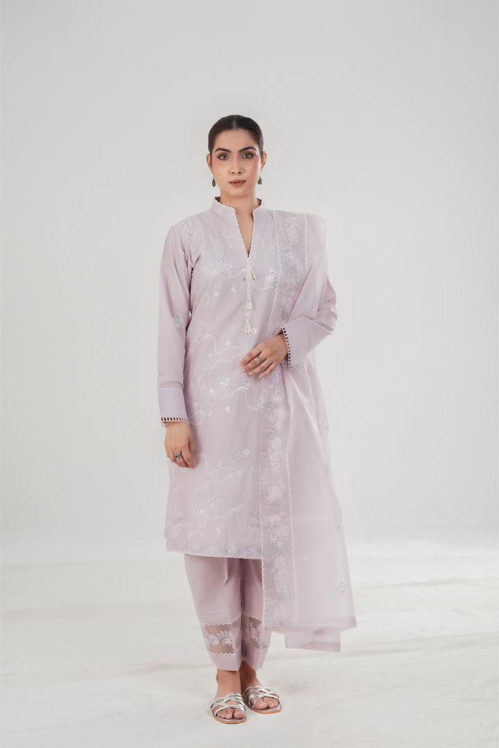 Lavender Breeze - Cross Stitch Embroidered Lawn Stitched