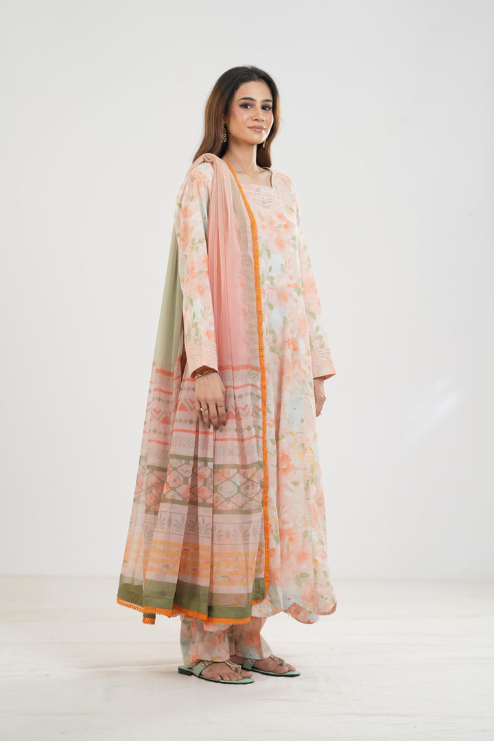 Light Coral - Farasha Printed Essentials Stitched