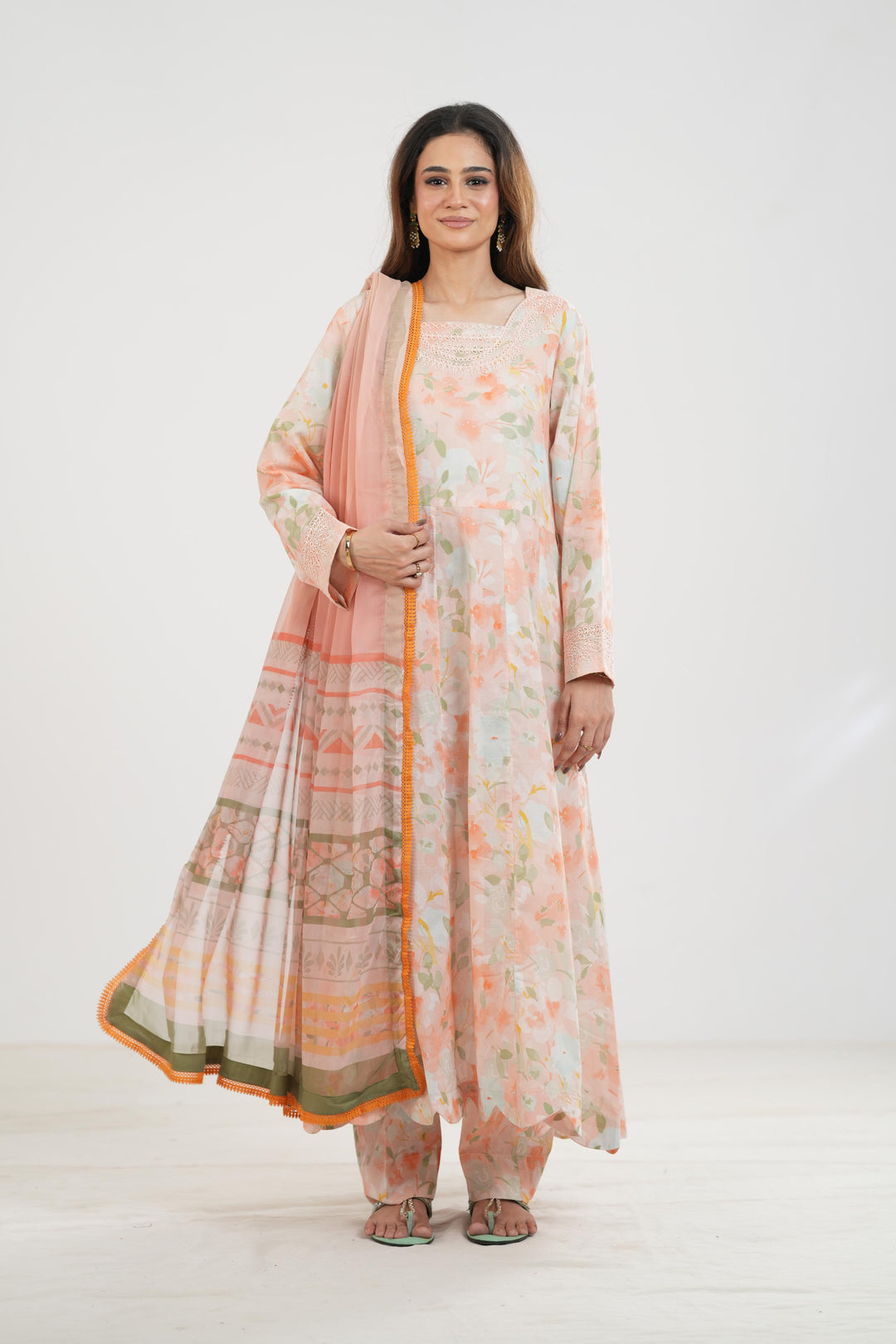 Light Coral - Farasha Printed Essentials Stitched