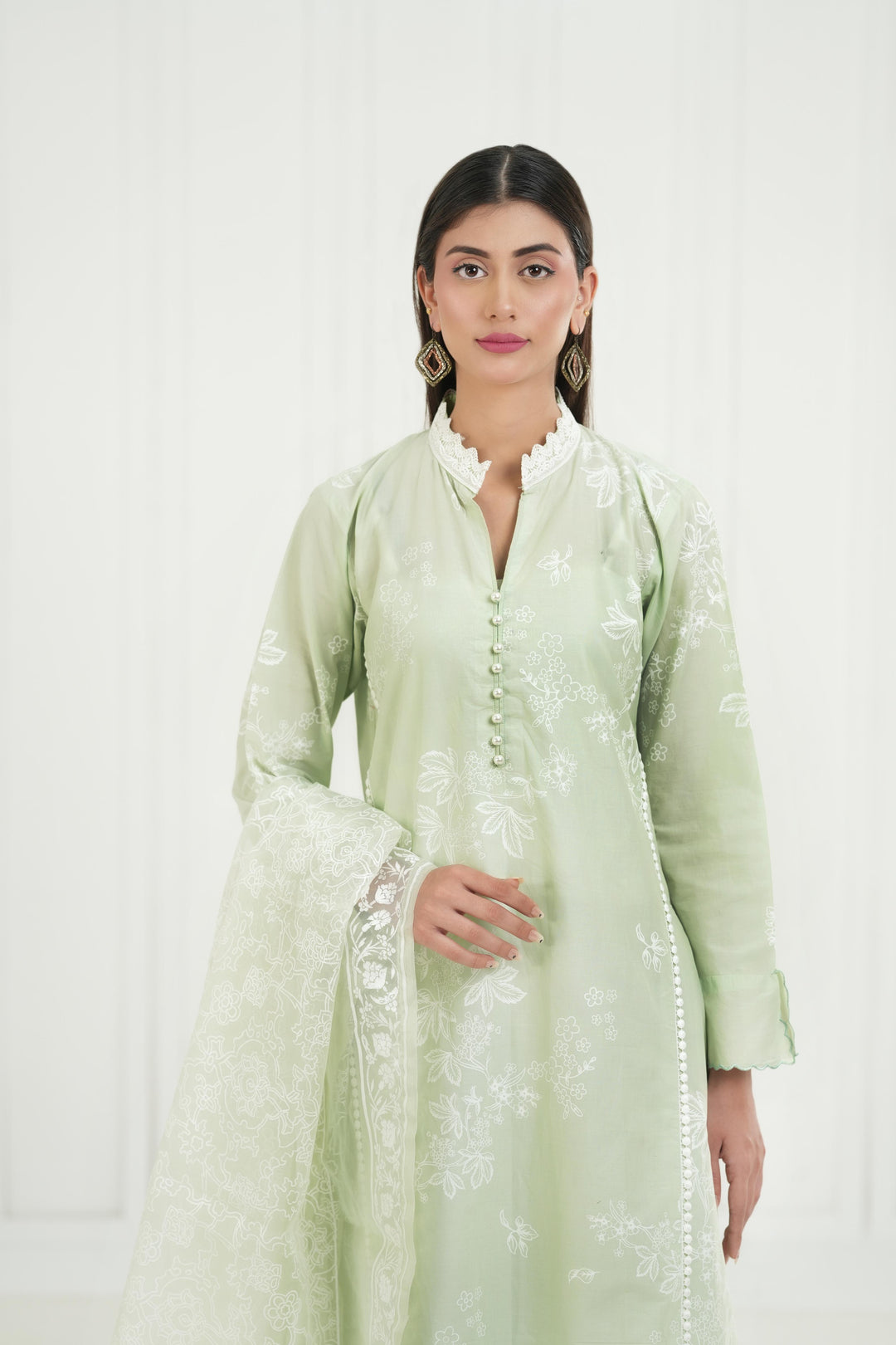 Light Jade - Cross Stitch Embroidered Lawn Stitched