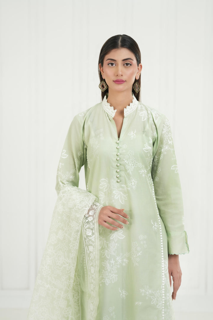 Light Jade - Cross Stitch Embroidered Lawn Stitched