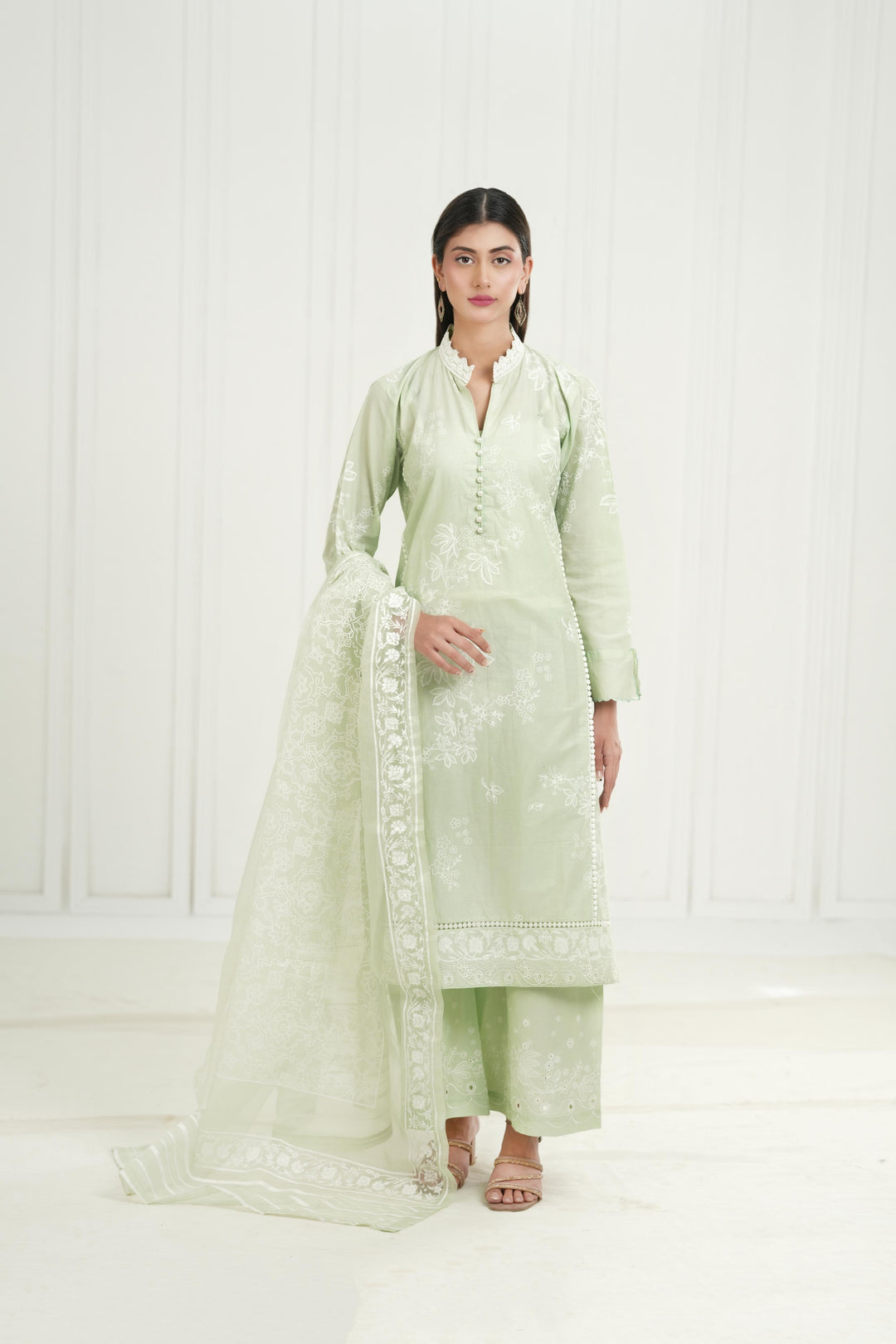 Light Jade - Cross Stitch Embroidered Lawn Stitched