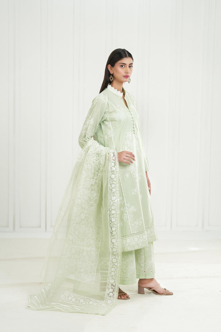 Light Jade - Cross Stitch Embroidered Lawn Stitched