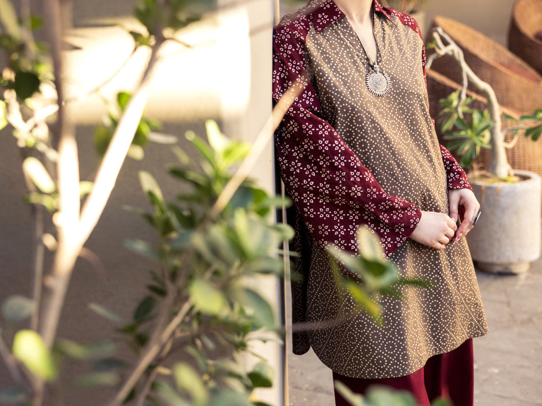 Cotton Maroon Stitched Suit - Almirah