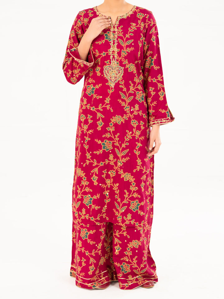 Viscose Fuchsia Stitched Suit - Almirah
