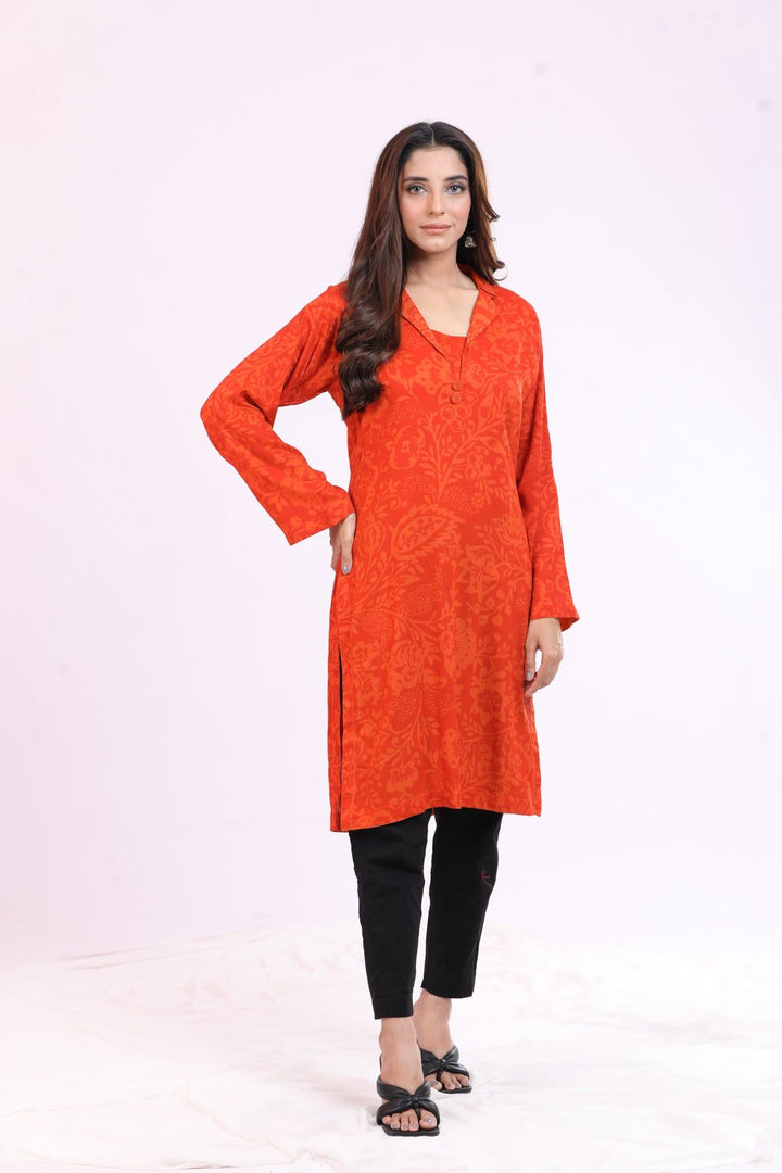 Viscose Lawn Orange Kurti - Limelight