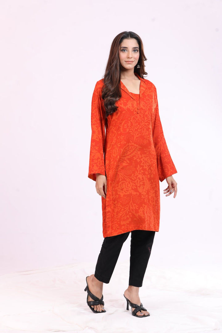 Viscose Lawn Orange Kurti - Limelight