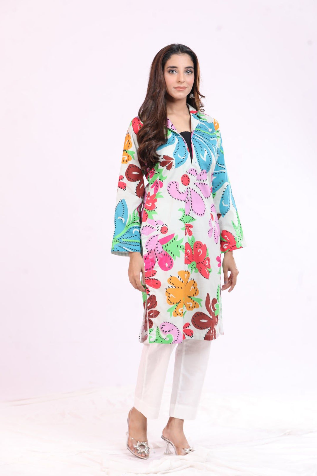Lawn Off White Kurti - Limelight
