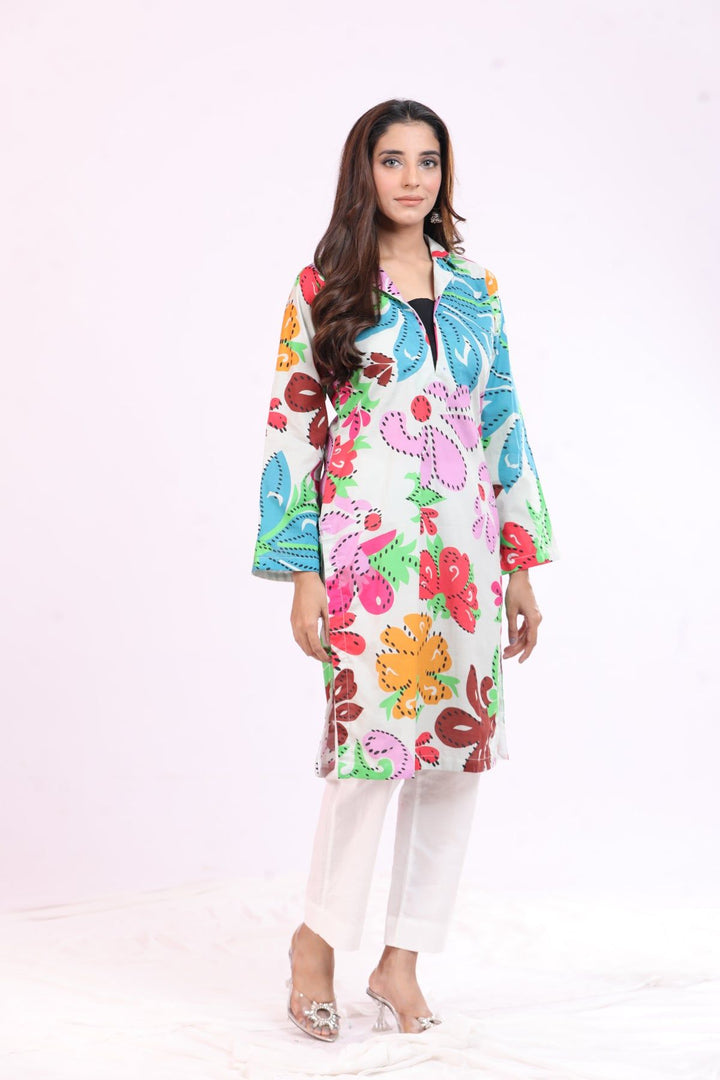 Lawn Off White Kurti - Limelight
